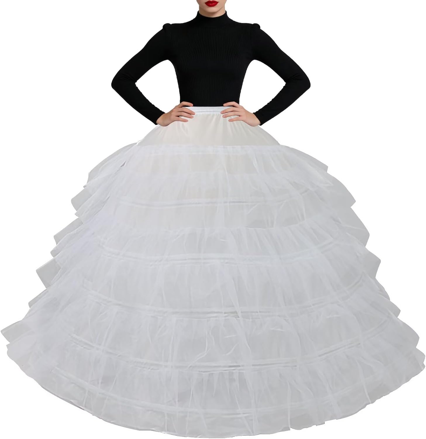 Tulle Petticoat Crinoline Underskirt for Women White 6 Hoop Skirt Slips for Wedding Dress Ball Gown White