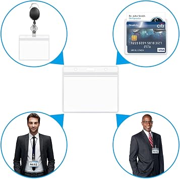 Clear Plastic ID Badge Holder for Lanyard Name Tags Card Protector with Soft Edge - ID Card Holder Waterproof Zipper Heavy Duty Name Badge Holders (Large 4 x 3 Horizontal 100 Pack)