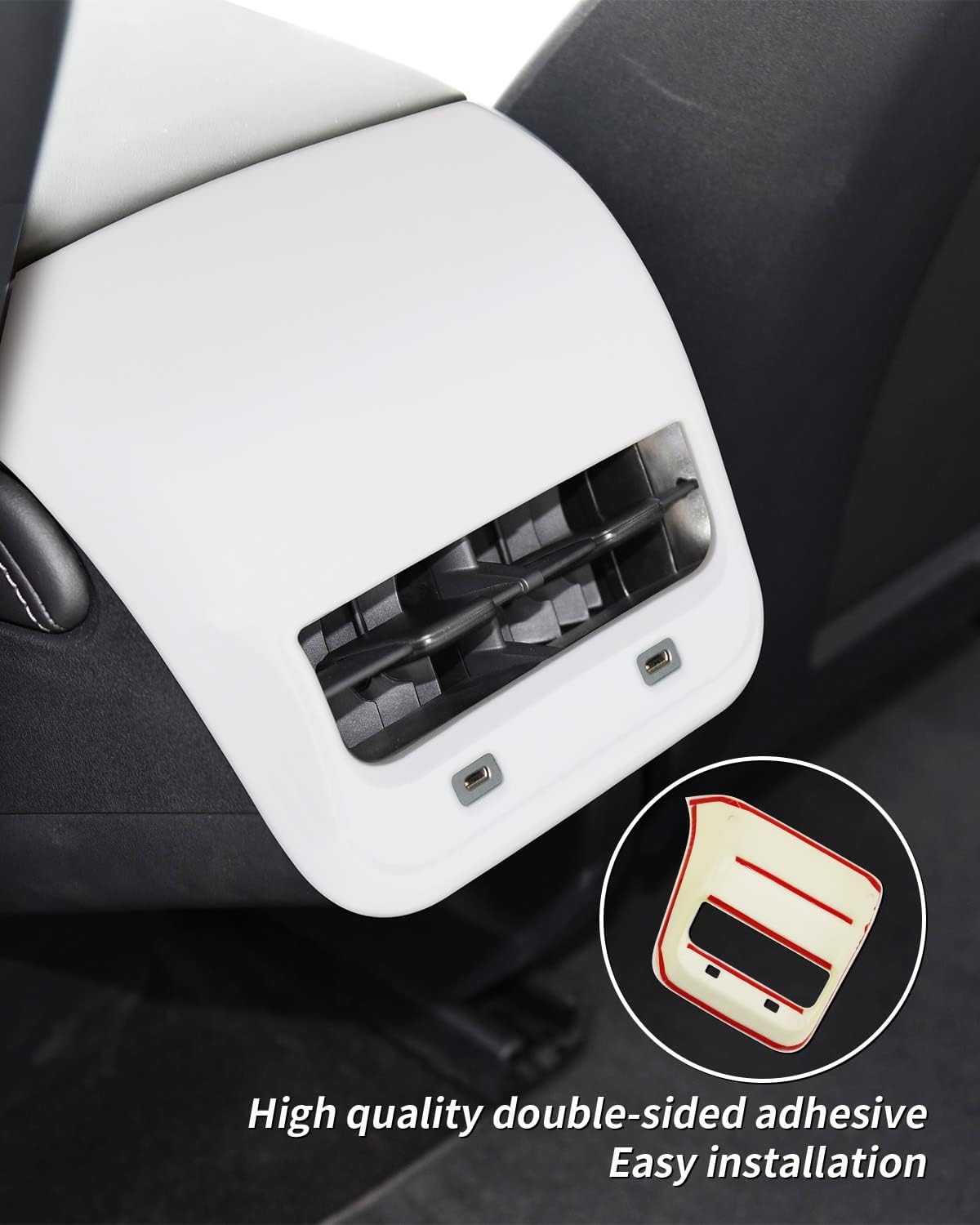 Carbon Fiber AC Vents Cover for Tesla Model 3 & Model Y, Rear Center Console Air Vent Trim for Tesla Accessories (White Muted)