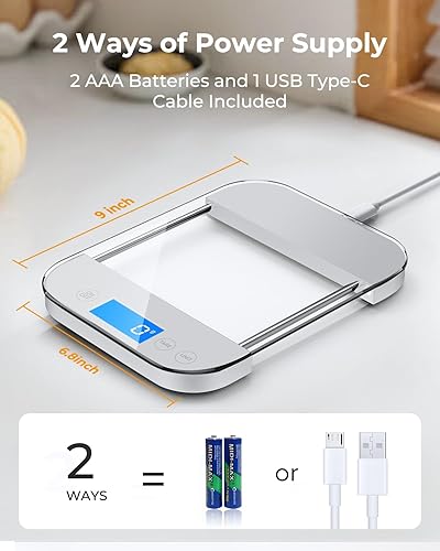 Miniatura 2 de AZC Báscula digital recargable de alimentos gramos y onzas, máximo 33 libras mínima 0.04 oz, panel de vidrio templado anticaída de grado militar,