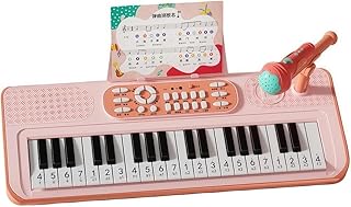 WXQ子供 用 電子 ピアノ 37鍵 マイク 付き 初心者 3-6歳 知育 玩具 軽量 収納 コンパクト 室内 遊び 音楽 教育 キーボード オルガン 楽器 おけいこ セット音楽 おもちゃ 誕生日 プレゼント 男の子 女の子 兼用 (42*17cm,【バッテリータイプ】ピンク)