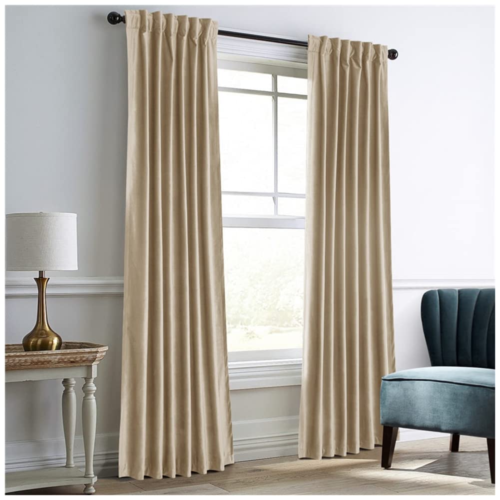 GUOCU Velvet Slot Top Curtains Solid Soft Grommet Curtains Thermal Insulated Room Darkening Curtains Drapes Window Treatment Blackout Curtains for Bedroom, Living Room Yellow 42X84|107X214cm(1 Panel)