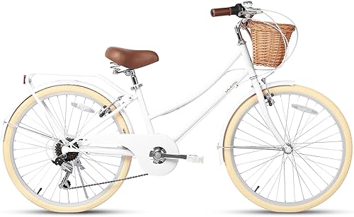 Miniatura 9 de Glerc 20 24 26 Inch Beach Cruiser Bike, 6-Speed Hybrid City Bicycle for Girls Youth and Over 6 Years Old, Missy Bike with Wicker Basket &