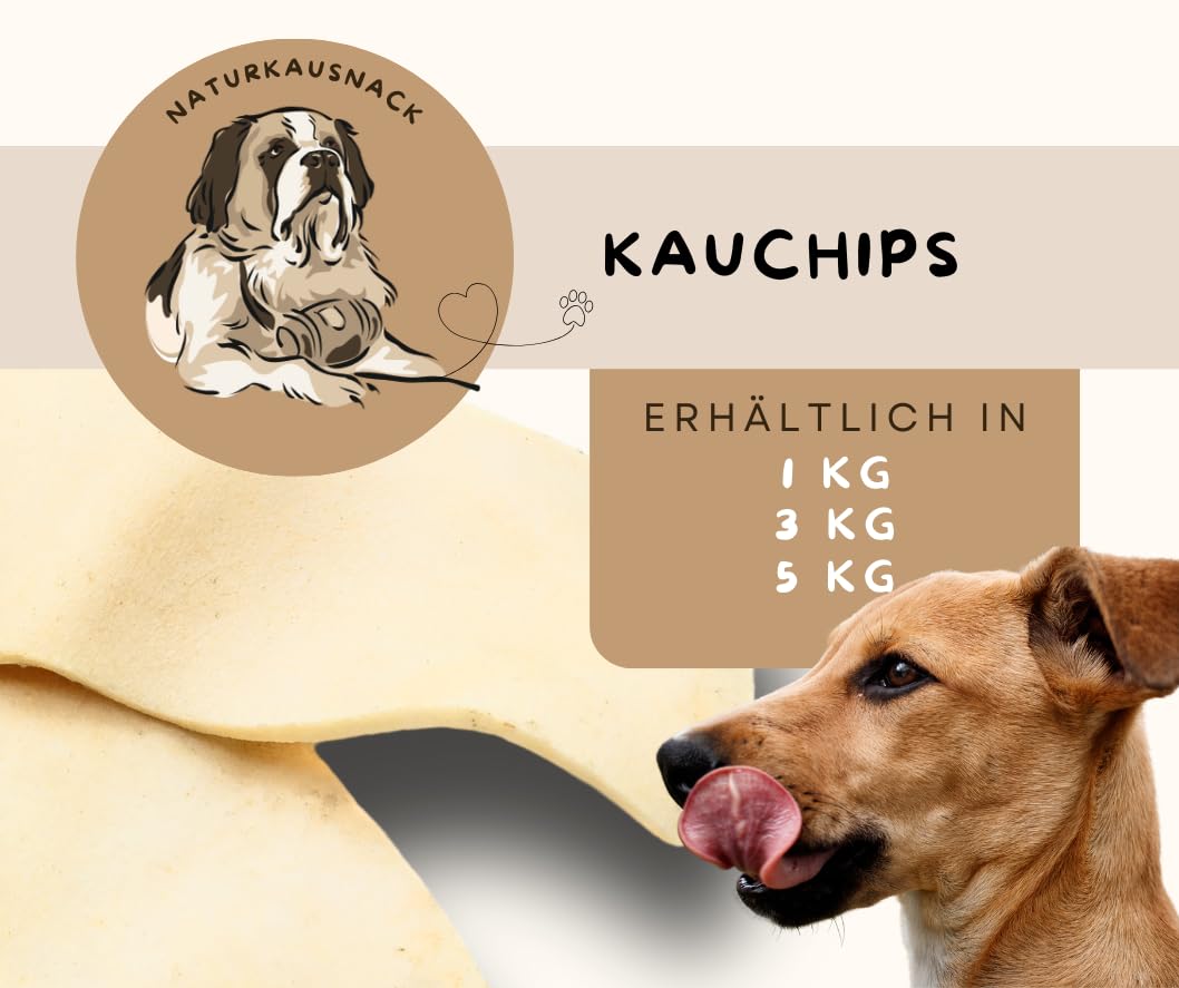 Warnick's Hundesnack Kauchips aus Büffelhaut - 5 kg (5 x 1 kg) | Kauchips aus Büffelhaut ca. 12-15 cm - Hart & fettarm - Zur Zahnpflege - Für kleine bis große Hunde, ohne Zusätze
