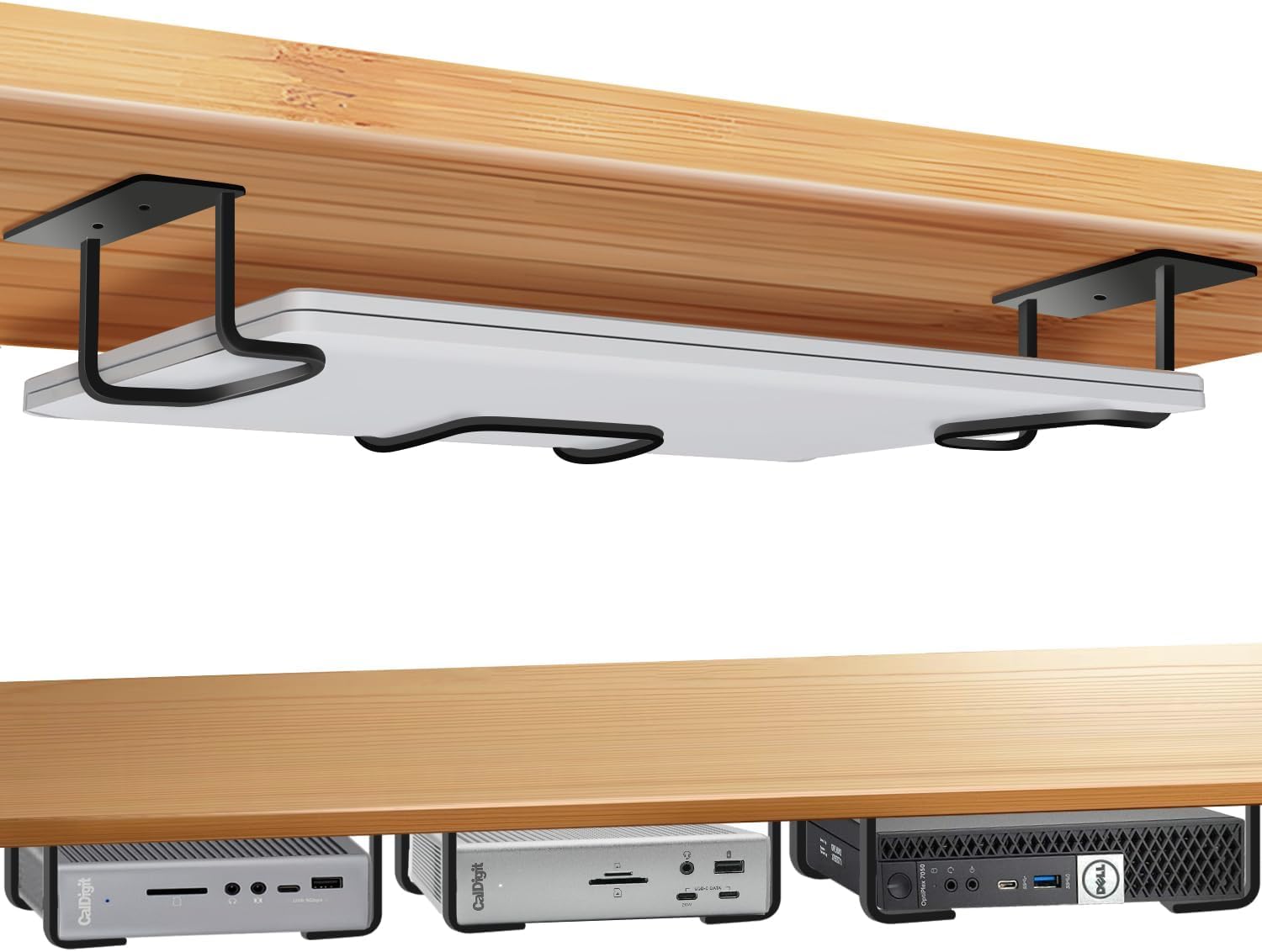58521 Under Desk Laptop Mount, Lap top Under Desk Mount 2.7 inches Tall Effective Space, Metal Laptop Storage Dock Station - Black-image-10
