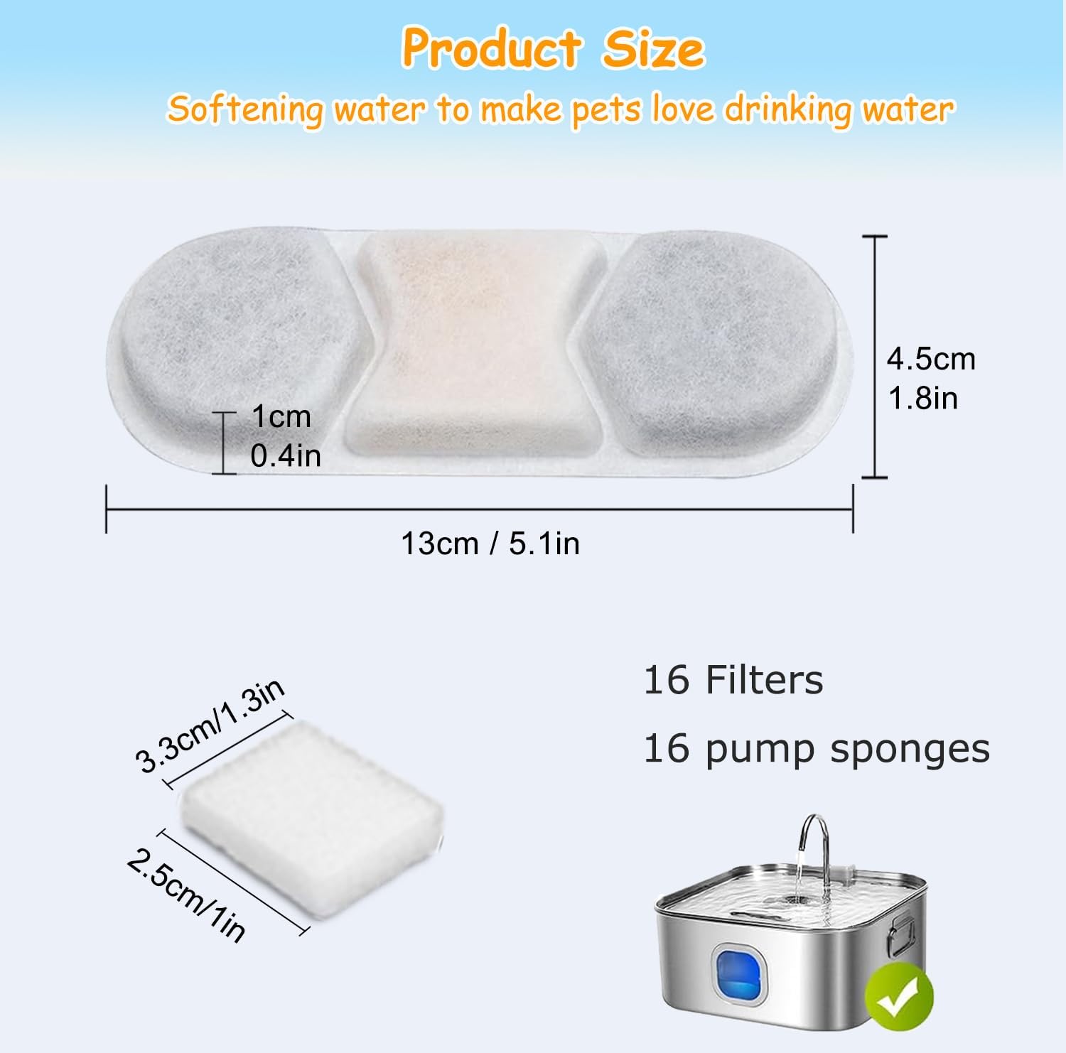 16 Pack Dog Water Fountain Filters Fit for WF120 Large Dog Water Bowl Dispenser 410oz/3.2Gal/12L Automatic Pet Fountain - Image 2