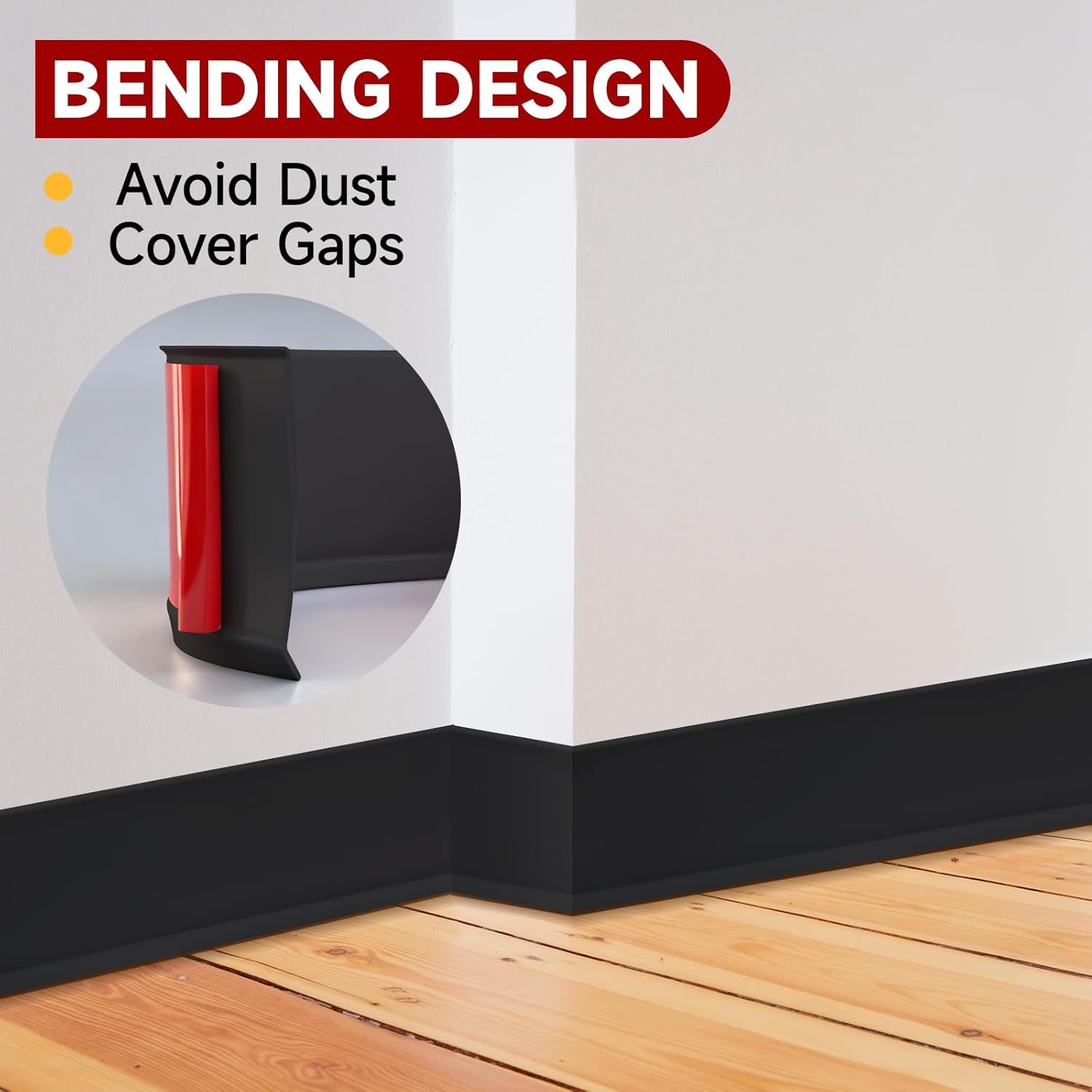 Vinyl Wall Base, 4 Inch(W) x 20 Feet(L) Flexible Baseboard Molding Trim, Self Adhesive Rubber Wall Base. (Black)