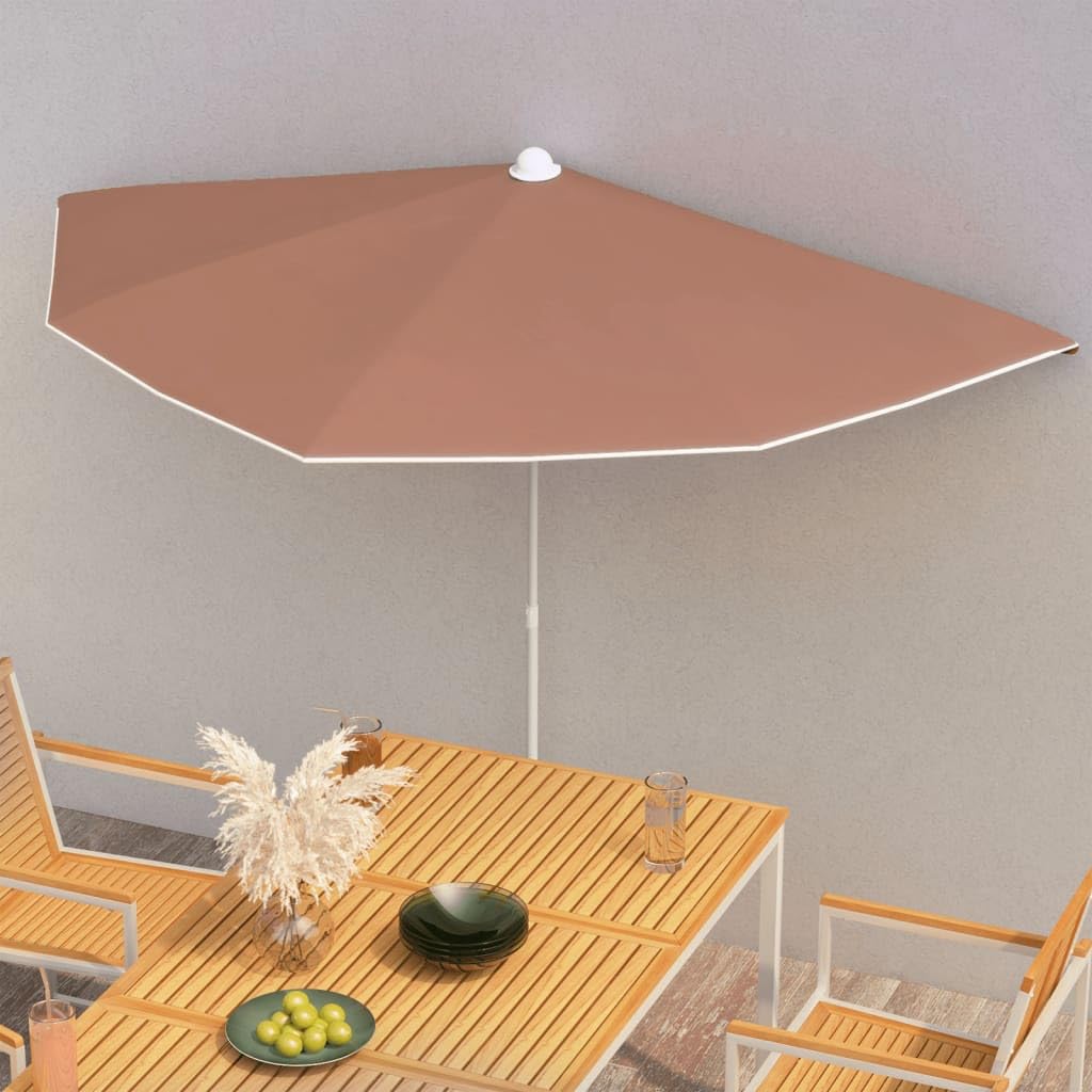 Odporny na promieniowanie UV parasol ogrodowy, półokrągły, w kolorze piaskowym, parasol przeciwsłoneczny ze stalowym masztem i 5 żebrami, 180 x 90 cm, łatwe otwieranie i zamykanie w
