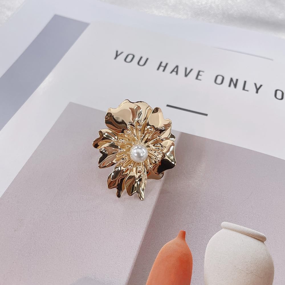 NewZenro Vintage Flower Pearl Rings for Women Gold Plated Dainty Statement Floral Expandable Adjustable Finger Knuckle Bands Rings Comfort Fit Wedding Promise Party Trendy Jewelry - Image 3