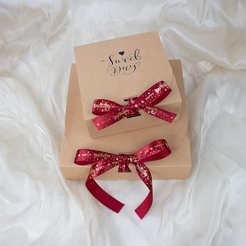 Miniatura 3 de Cinta de feliz cumpleaños, 1 rollo de cintas de satén rojo de 58 pulgadas de ancho con cinta de regalo impresa dorada para envolver regalos de