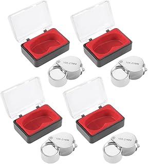 uxcell Magnifying Glass, Mini Microscope Jewelers Eye Loupe Magnifier Magnifying Glass Powerful Doublet, Chrome Plated, Round Body Jewelry Loupe, 10 X 21 mm,4pcs, Silver