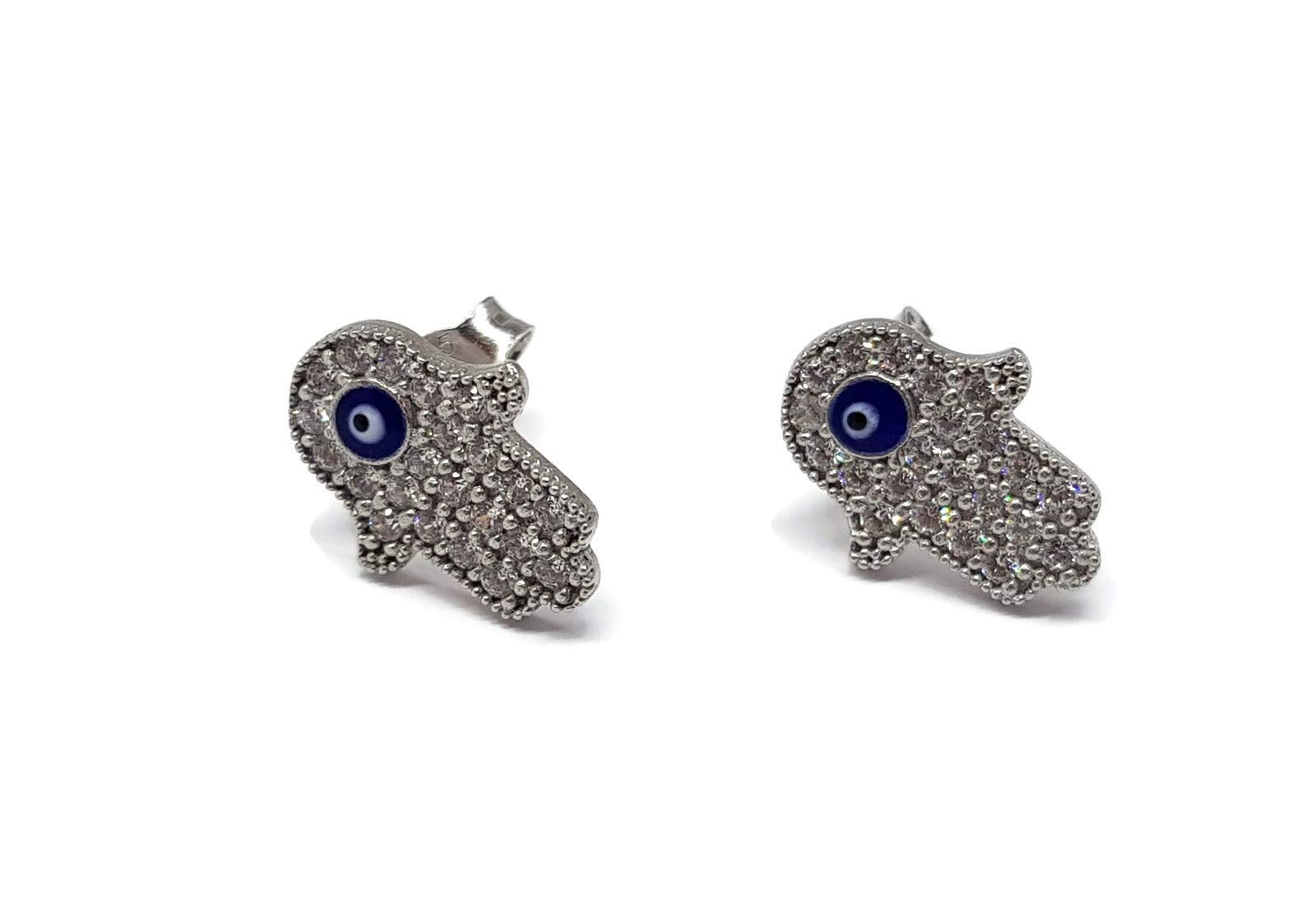 MYSTIC JEWELS - Orecchino a forma di occhio turco in argento Sterling 925 con zirconi smaltati, ideale come regalo per la festa della mamma, anniversari e compleanni, 0.8 cm, Zirconia cubica, Nessuna