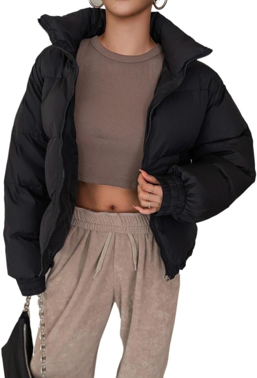 Women's Trench Coat Casual Drop Shoulder Zipper Thick Coat Long Sleeve Stand Collar Classic Overcoat