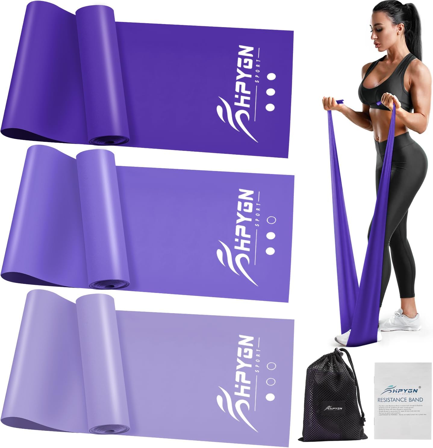 HPYGN Resistance Bands, Exercise Bands for Physical Therapy, Strength Training, Yoga, Pilates, Stretching, Non-Latex Elastic Band with Different Strengths,Workout Bands for Home