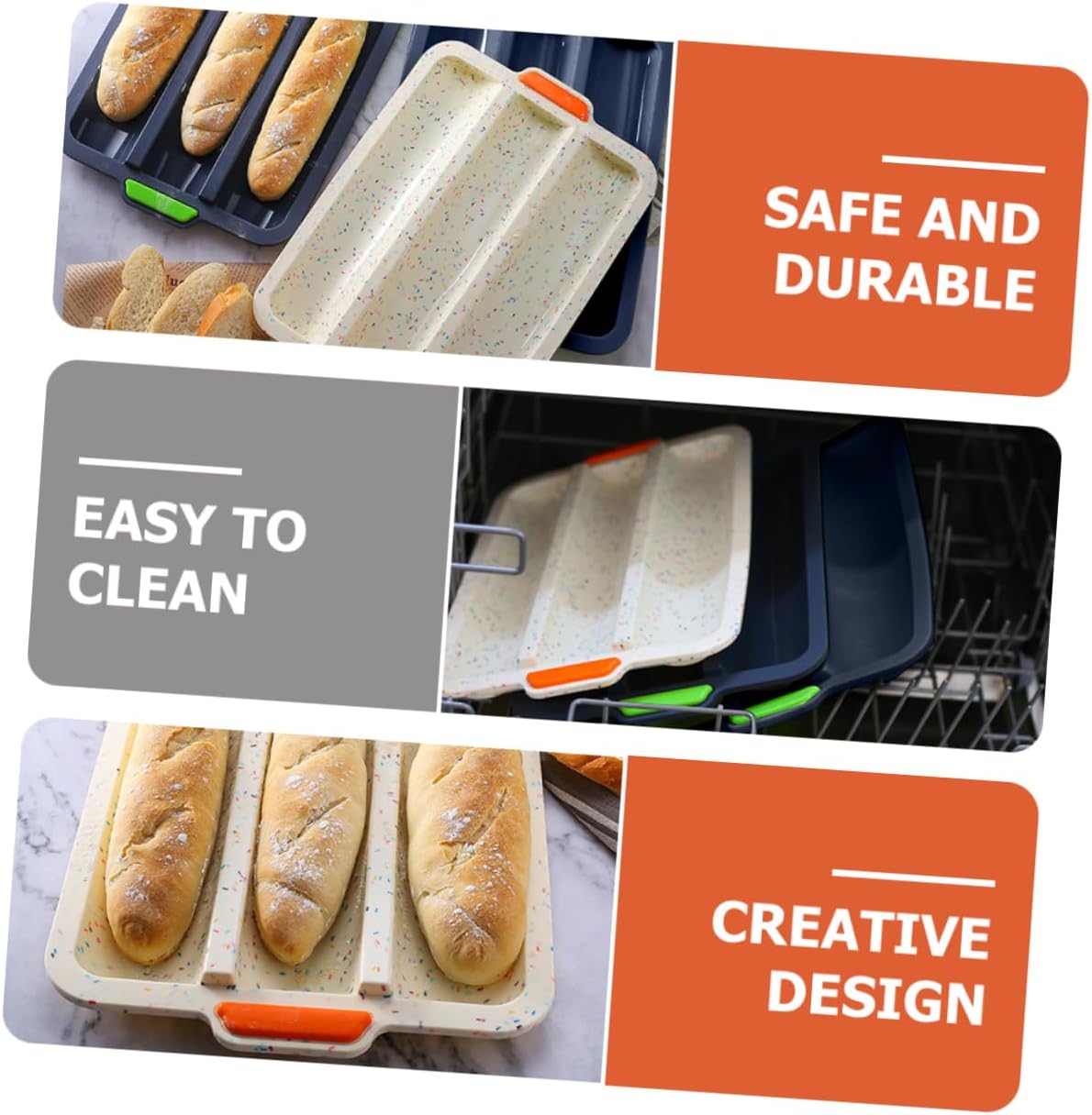 Silicone French Bread Pan - Three-Slot Baking Mold for Homemade Baguettes Long Loaf Pan for Breakfast Picnics and More