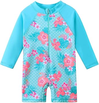 XFGIRLS Baby Girls Swimsuit One Piece Long Sleeve Rash Guard Shirts Quick-Dry Bathing Suit 1M-6M