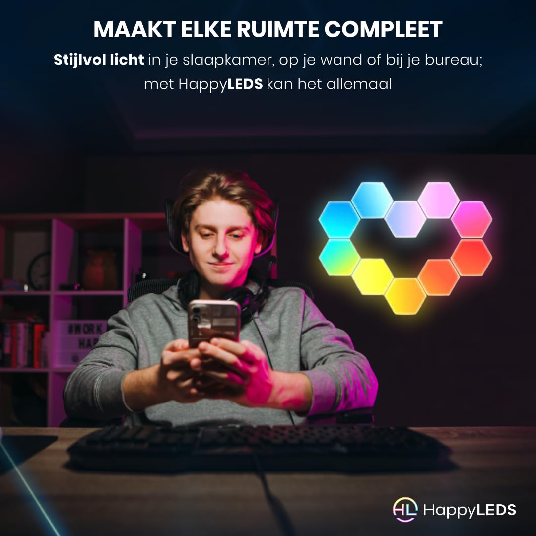 Hexagon LED Lights Touch - Wandleuchte Innen - RGB LED Beleuchtung - Gaming Zubehör - Hexagon LED Panels - 10 Stück