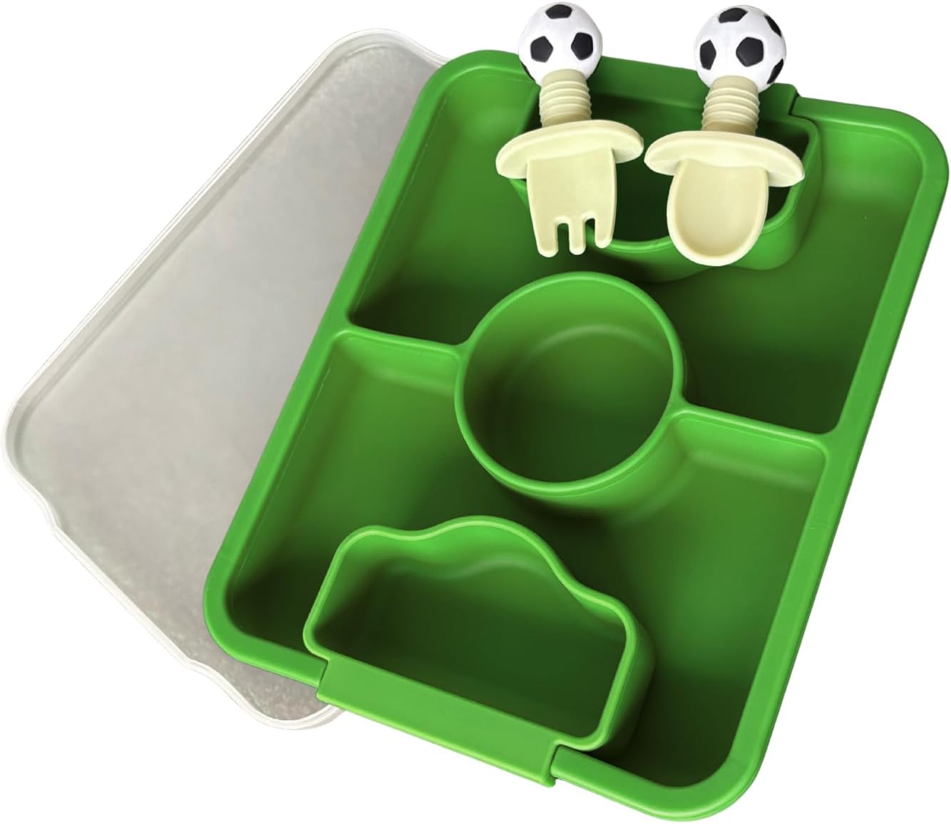 Baby Tableware Soccer Field design, Futbol Cup 2026, Baby Feeding Essentials, Fork/Spoon Set Infant, kids Divided dinnerware Suction Plates Lid, Silicone Food Grade, BPA Free, Football Gift Fans