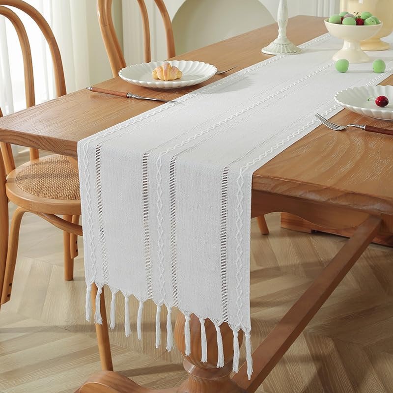 Camino De Mesa Blanco Decoración De Habitaciones,,Rectangular, Mantel De Mesa, Sin Arrugas, Antideslizante, Decoración para Comedor, Fiesta, Vacaciones