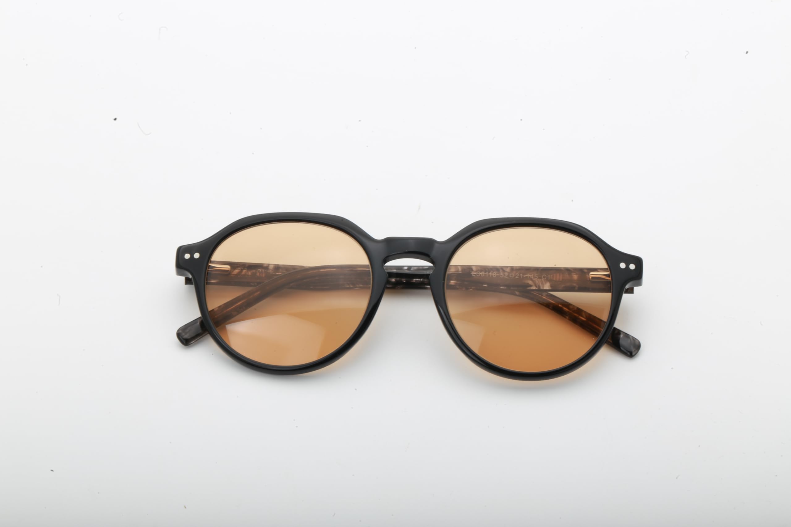 Lentes tintadas redondas de acetato FL-41 para alivio de la migraña, y marco negro de sensibilidad a la luz con bloqueo de luz azul de patillas de mármol, Negro con patillas de mármol