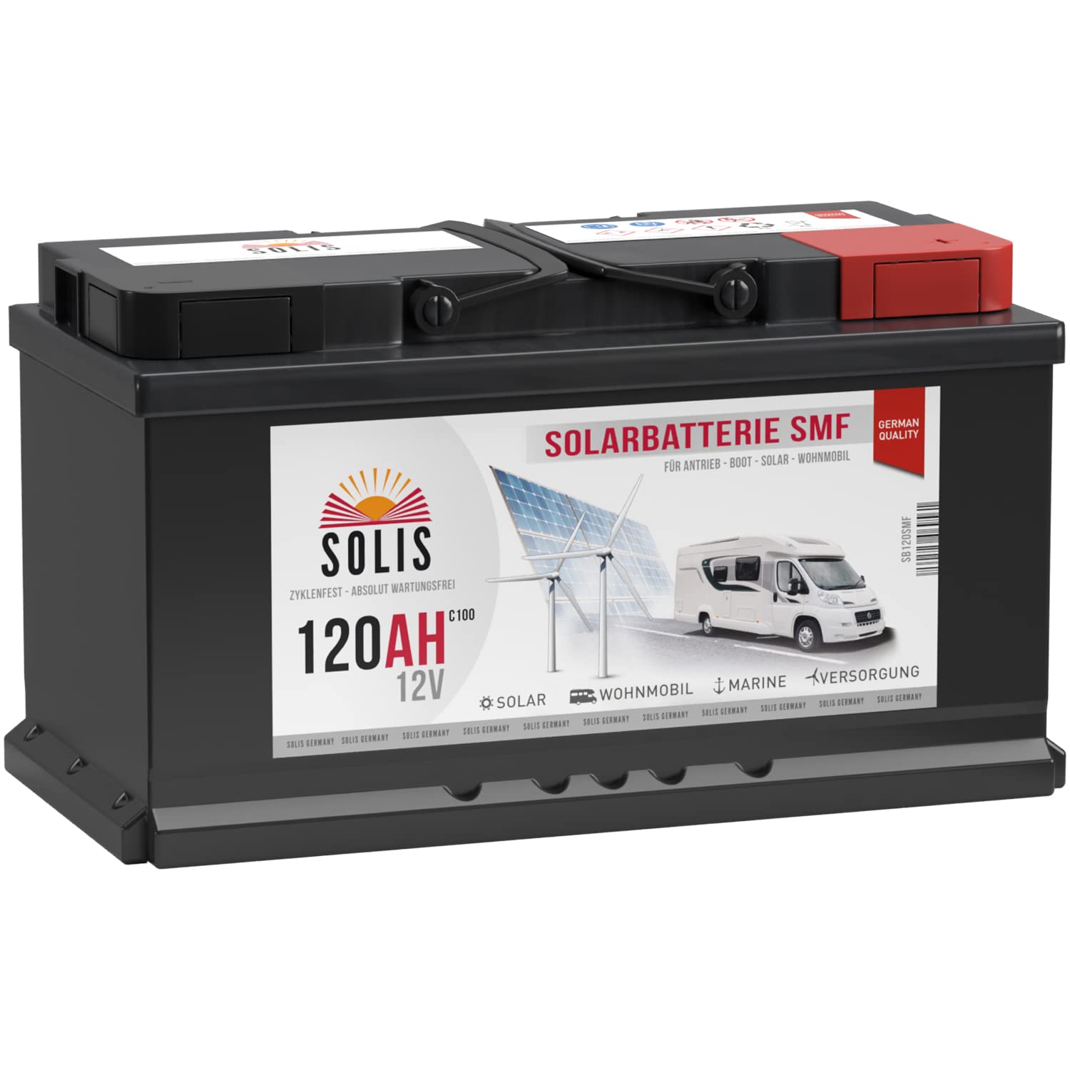 SOLIS Solarbatterie 12V 120Ah Batterie Solar Wohnmobil Wohnwagen Versorgungsbatterie Bootsbatterie vorgeladen wartungsfrei