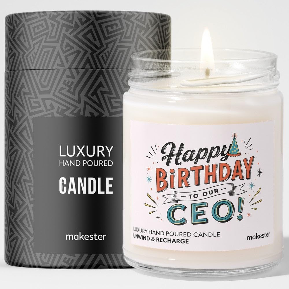 Birthday Gift for CEO - Luxury Soy Wax Candle - Vanilla, Jasmine, Sugared Almond - Makester