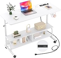 Vista 19 de Armocity Escritorio de pie ajustable en altura con tomas de corriente, escritorio de pie manual de 32 pulgadas con estantes de almacenamiento