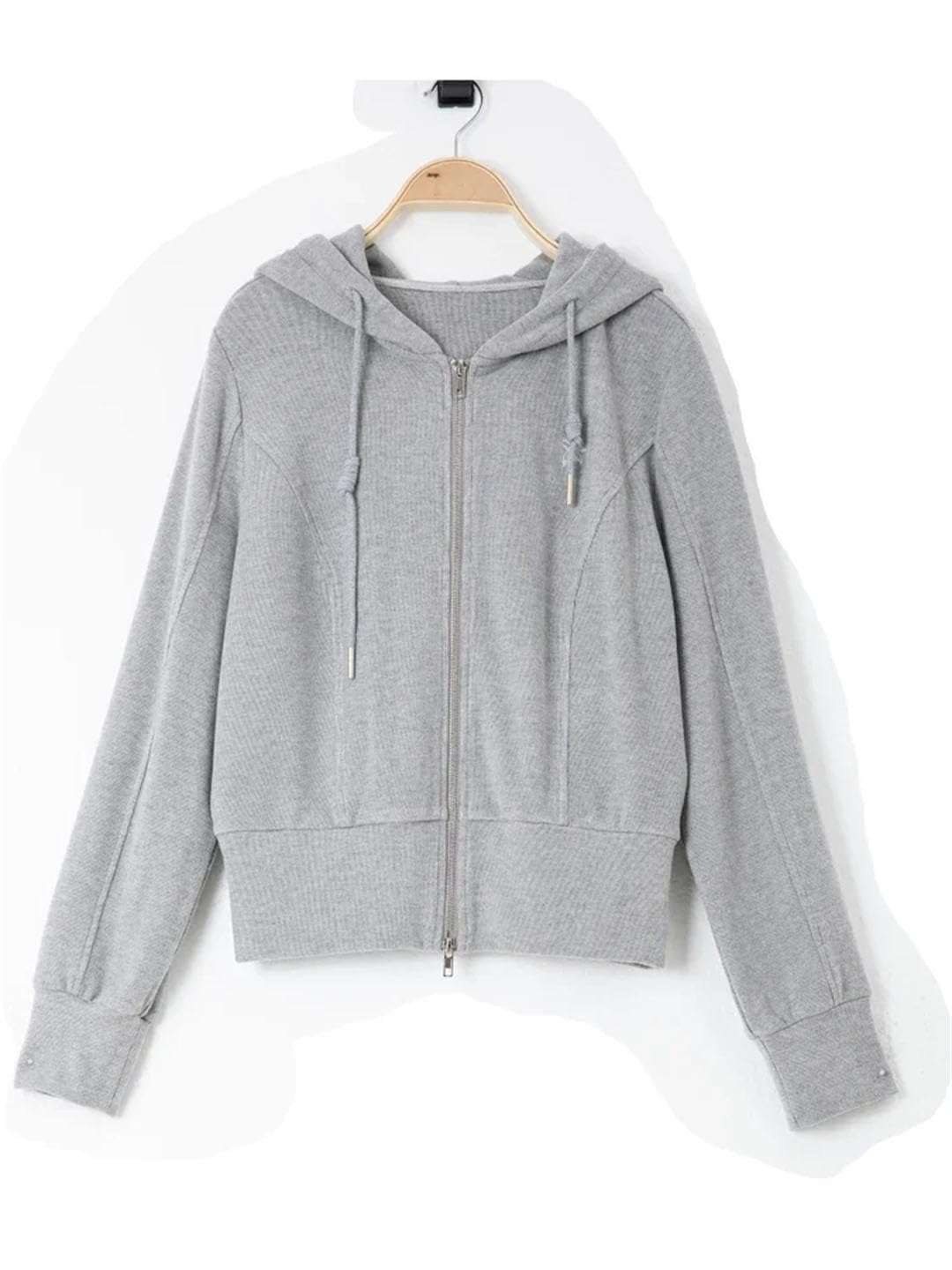 Sudadera con capucha para mujer, de manga larga, con cremallera, simple, holgada