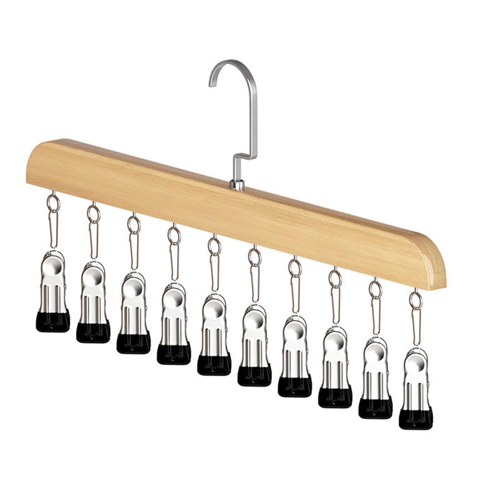 Multifunctional Wooden Hanger for Hats and Clothes with 10 Adjustable Stainless Steel Clips Vertical Space Saving Home Organizers