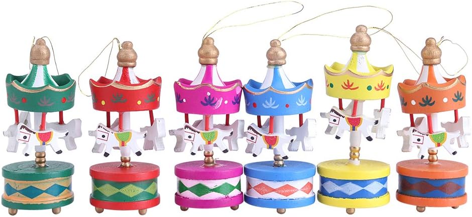 JackskingWooden Carousel, Horse Orament Merry-Go-Round Christmas Room Decoration Kids Gift Ornaments