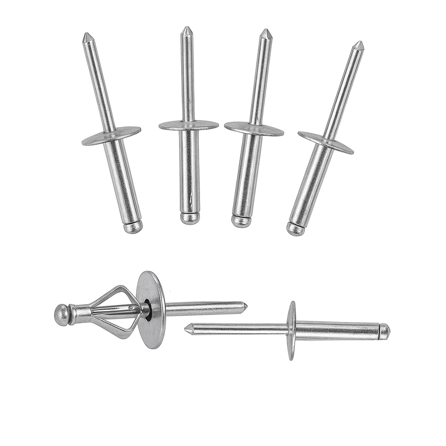 3/16'' * 4/5'' Tri-Fold Large Head Aluminum Pop Blind Rivets – Bulb Style Tri-Grip Split Bifurcated Fasteners for Kayak, Marine, Boat, Trailer, DIY Projects (100, Black, One Size)