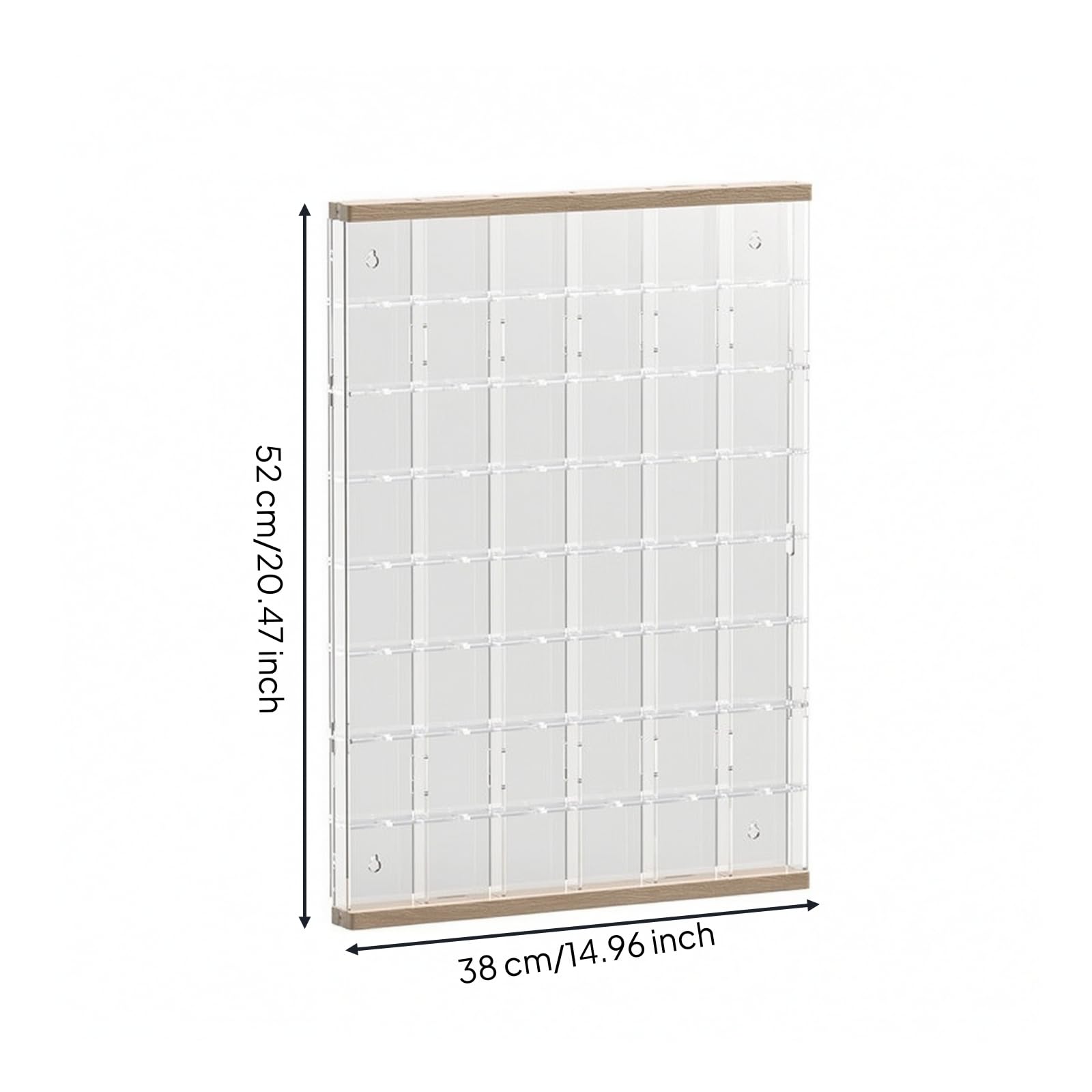 Milageto Wandmontage-Display mit Holzoptik transparent Acryl-Vitrinenbox Wandmontierbar Setzkasten für Tischaufstellung , 60x60mm , 48 Fächer