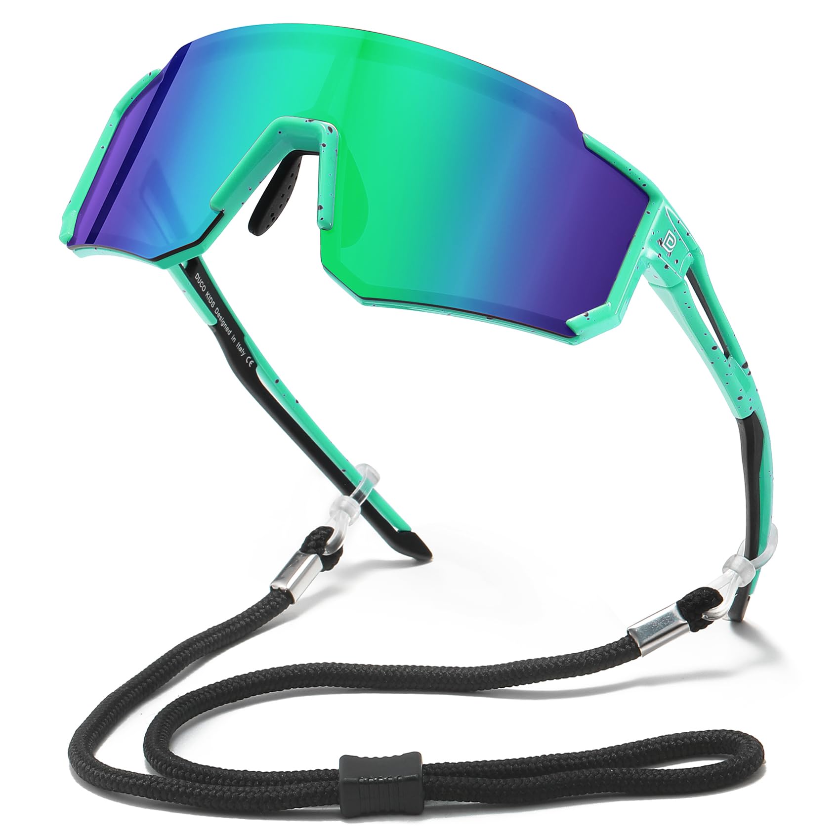 DUCO Polarized Kids Sunglasses Youth Sports Cycling Shades Lightweight Frame UV400 Child Boys Girls Baseball SunGlasses DK310 (Blue Black Dot Frame Black Temple Revo Blue Lens)