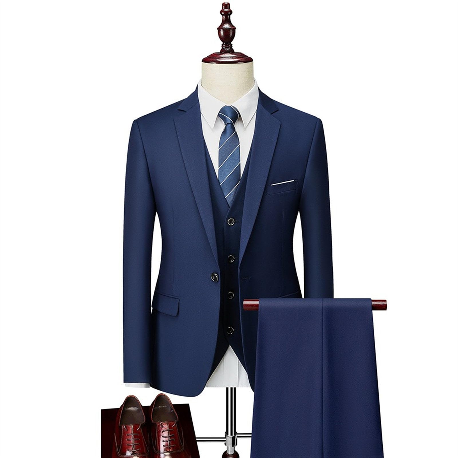 Completo da Uomo Slim Fit 3 Pezzi con Giacca Blazer a Un Bottone, Gilet e Pantaloni, Abiti da Cerimonia Formali