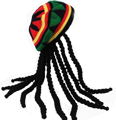 HZYFP Peluca de rastas de estilo jamaicano Reggae sombrero de punto de ganchillo gorro de boina largo negro Negro HZYFP Peluca de rastas de estilo jamaicano Reggae sombrero de punto de ganchillo gorro de boina largo negro Negro