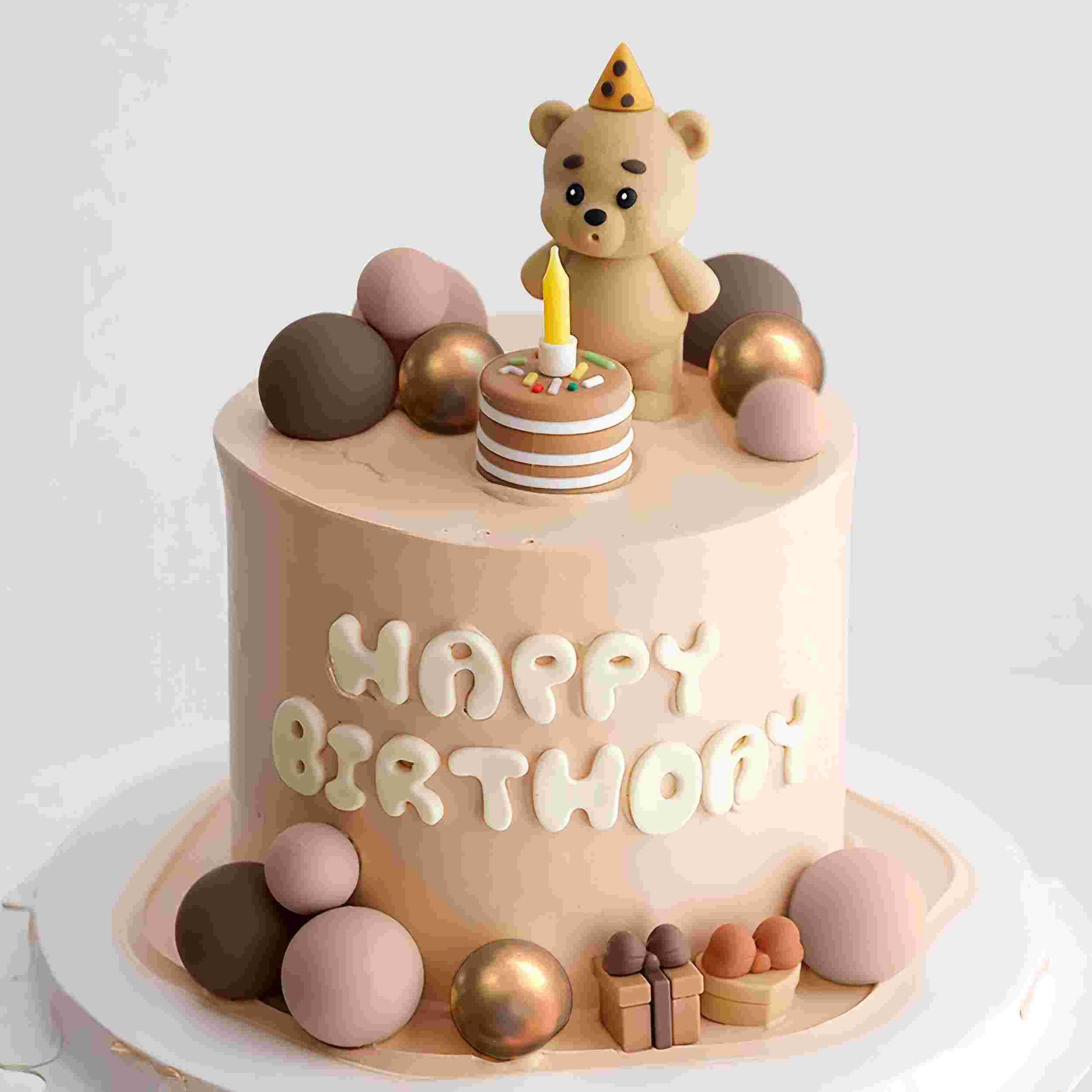 Roaring Good Time Pluszowy miś dekoracja tortu, chrzest, chłopiec, dekoracja tortu dla dziewczynki w wieku 1 roku, brązowy tort, dekoracja na wesele, baby shower, urodziny (nie zawiera świec) | Pluszowy miś, dekoracja na tort chrzcinowy dla dziewczynki, 1
