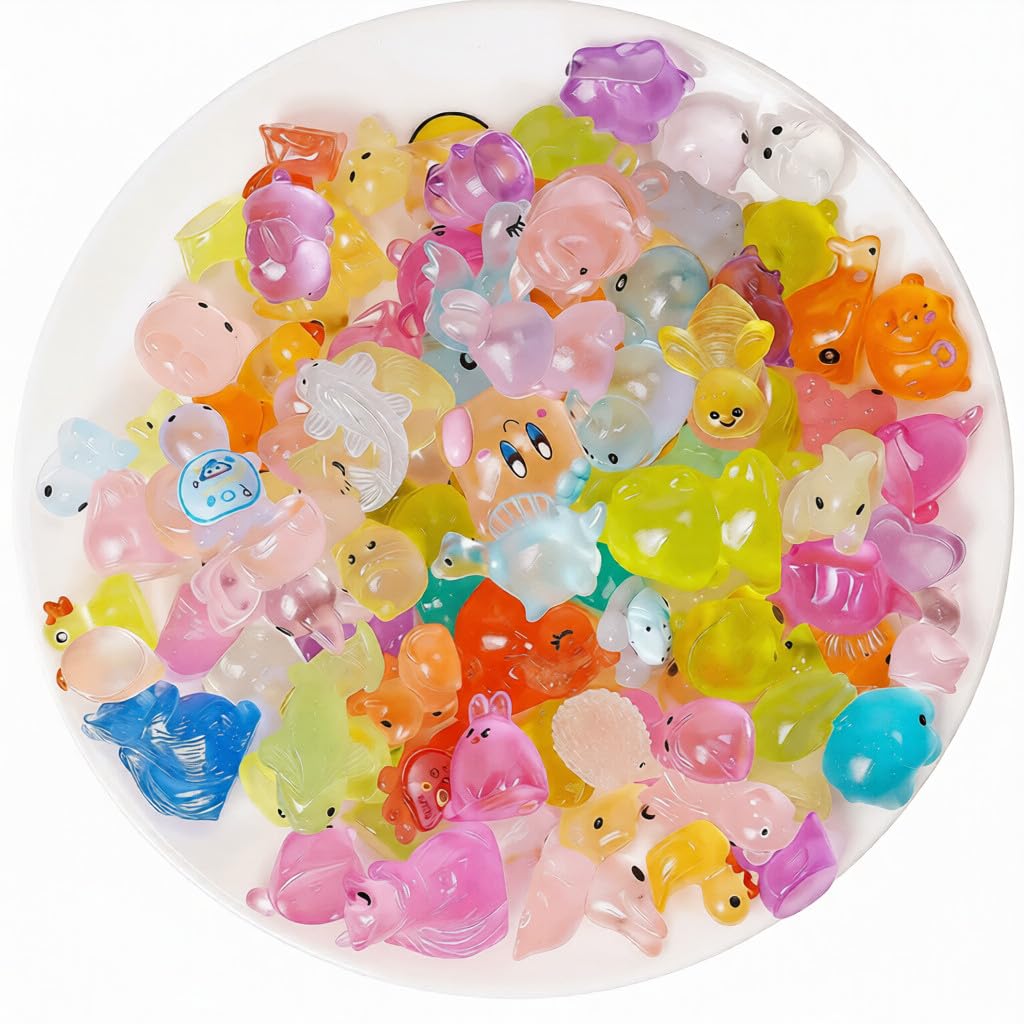 LEBKFT 100 Pcs Mini Resin Animals Glow in The Dark