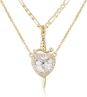 Matching Necklace for Couples 14K Gold Silver Plated Sword and Heart Necklaces Trendy Set