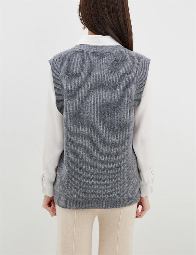 Chaleco de lana para mujer, cuello en V, sin mangas, de punto, suéter, chaleco