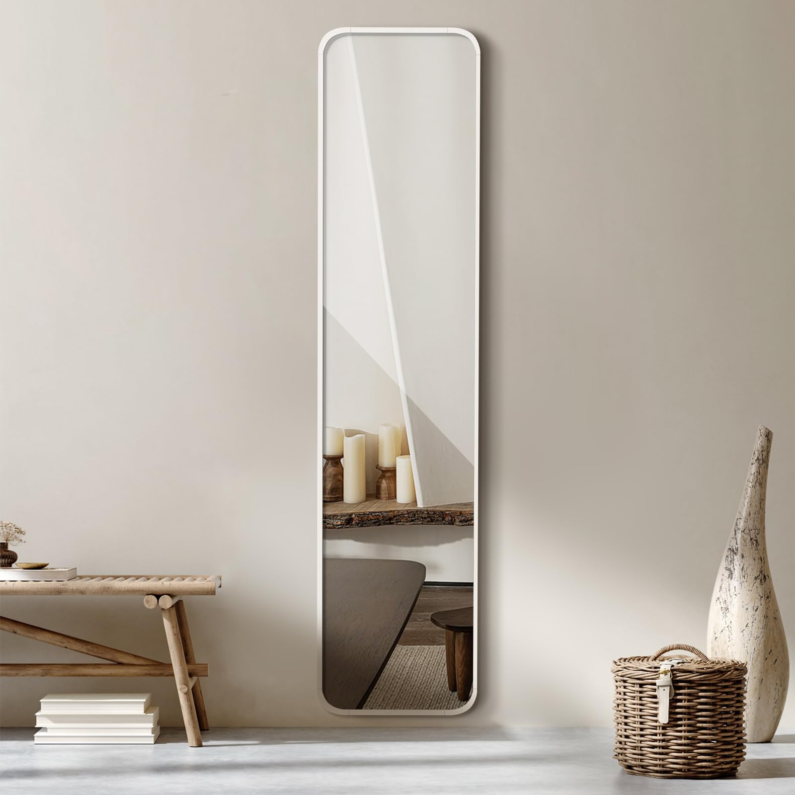 Warmiehomy Full Length Wall Mounted Mirror, 28x118cm Full Body Mirror, Sliver White Long Metal Framed Mirror for Living Room or Dressing Bedroom