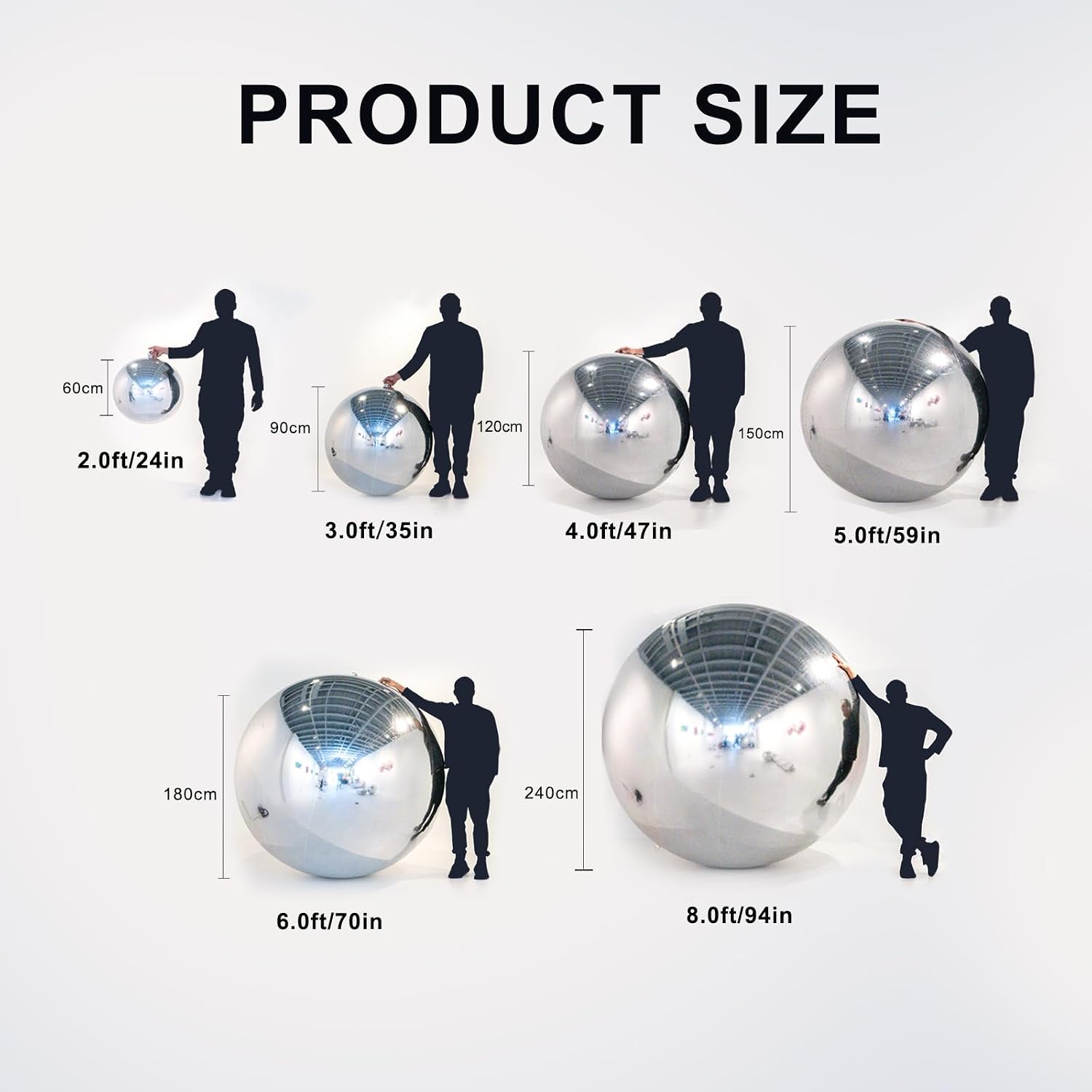Inflatable Mirror Balls Giant Shiny PVC Balloons for Events, Weddings, Parties, Advertising & Stage Decor Hanging or Standing Multiple Sizes (Pink, 6pcs-2ft*2+3ft*2+4ft*1+5ft*1+pump)