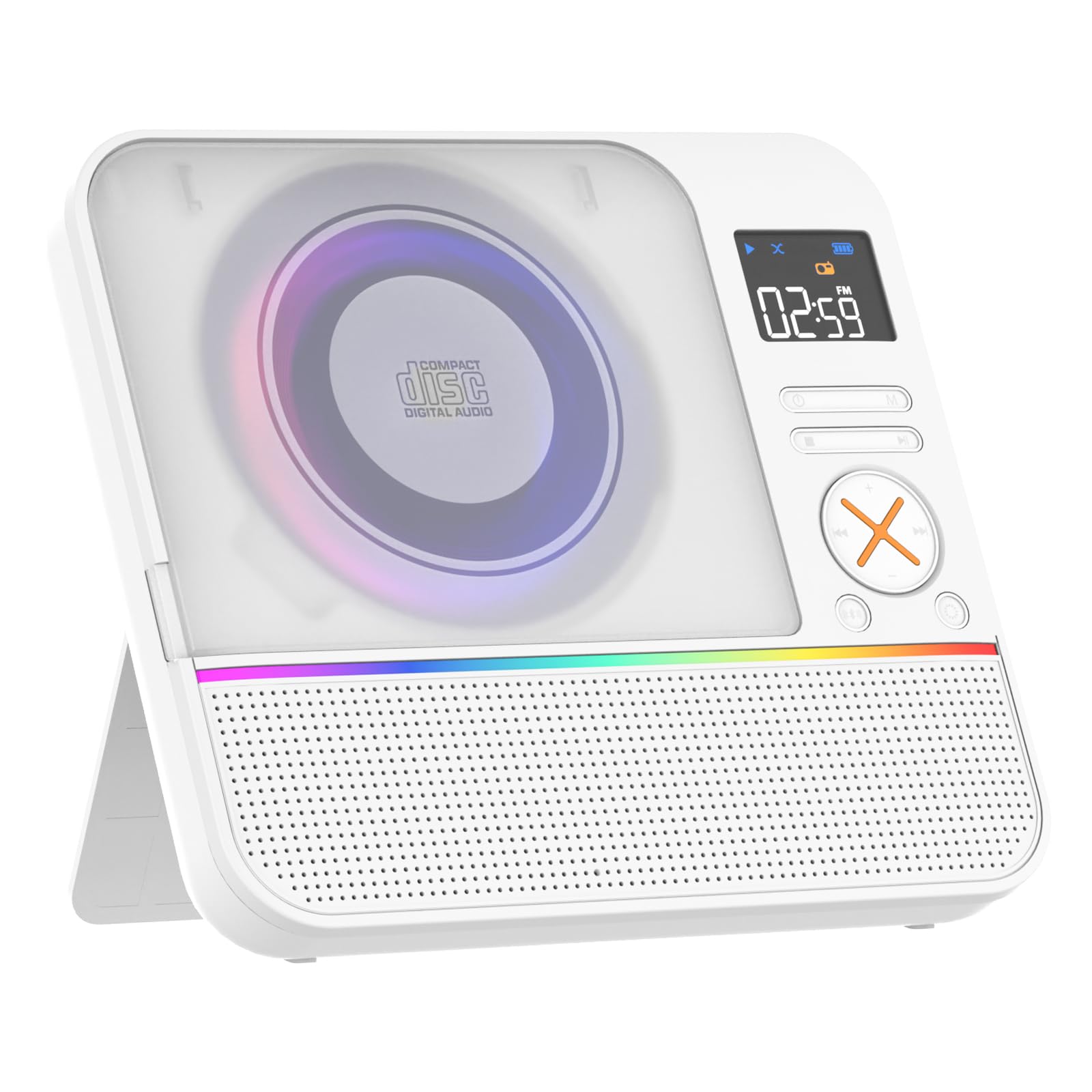 CD Player Portable, MONODEAL HiFi Stereo Portable CD Player with Bluetooth, Desktop Player Bluetooth for Home with Remote Control, RGB Light, Supports USB/AUX/Sleep Timer(White)