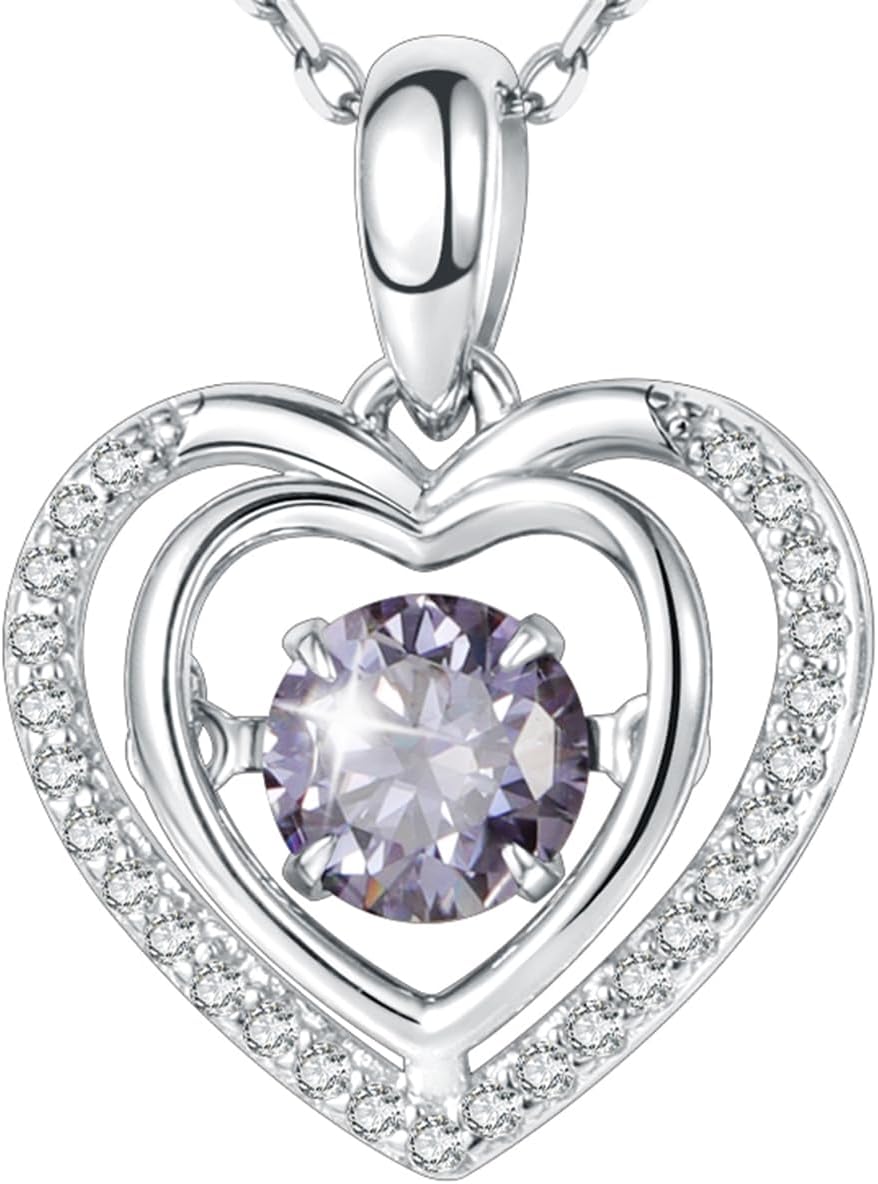 Gem's Beauty Silver Heart Necklace for Women - 925 Silver Moissanite Pendant, Dainty Dance Gift for Her, Mom, Wife |Christmas/Anniversary/Valentine’s Birthstone Jewel