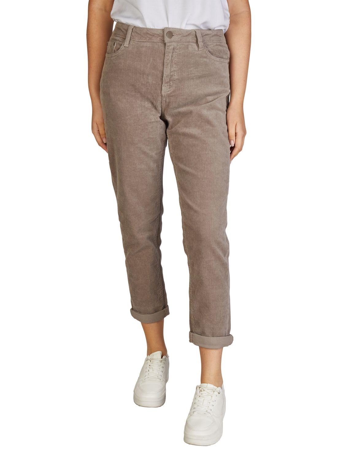 DENIMFY Cordbroek voor dames, mom fit, hoge taille, rechte