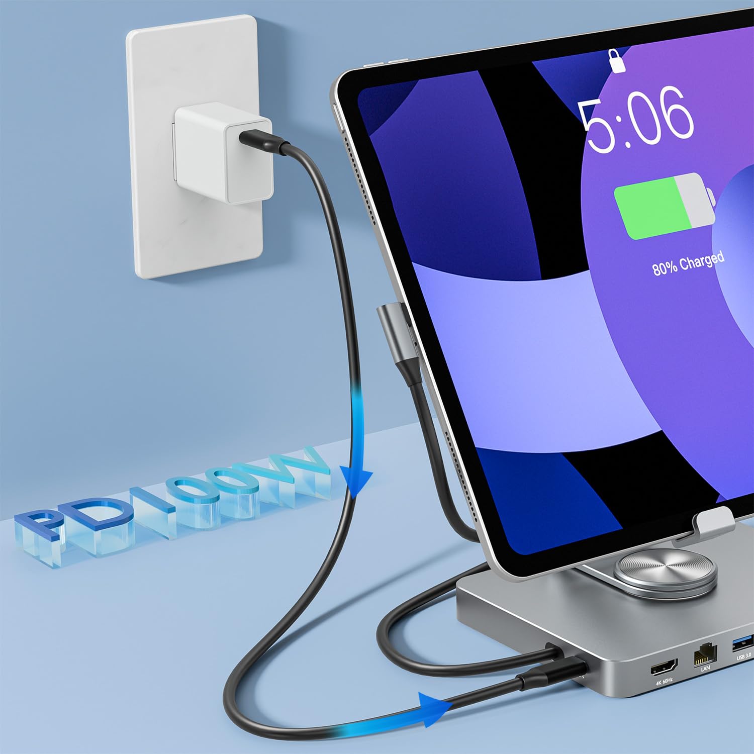 iPad Pro USB C Hub, adattatore per iPad Pro M4 M2 M1 13 12.9 11 pollici iPad Air Docking Station pieghevole con 4K 60Hz HDMI, ricarica PD, lettore di schede SD/TF, 3 USB 3.0, audio da 3,5 mm, supporto