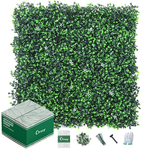 Grooy 12Pcs Grass Wall Panel With Flowers, 20X20Inch Boxwood Panels, Grass Backdrop Wall, Privacy Hedge Screen, Uv Protected Wall Backdrop For Outdoor Garden And Indoor Home Wedding #TOP6