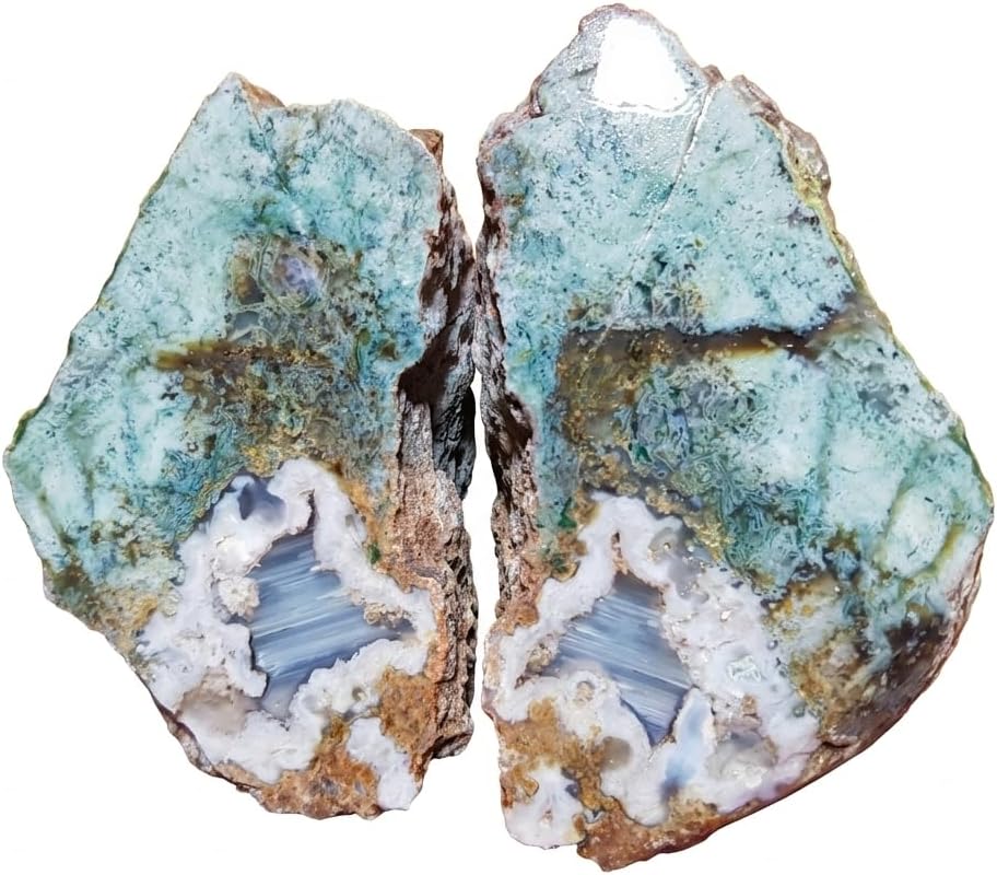 Turquoise Moss Agate Slice: Large Polished Waterline Stone, Home Decor