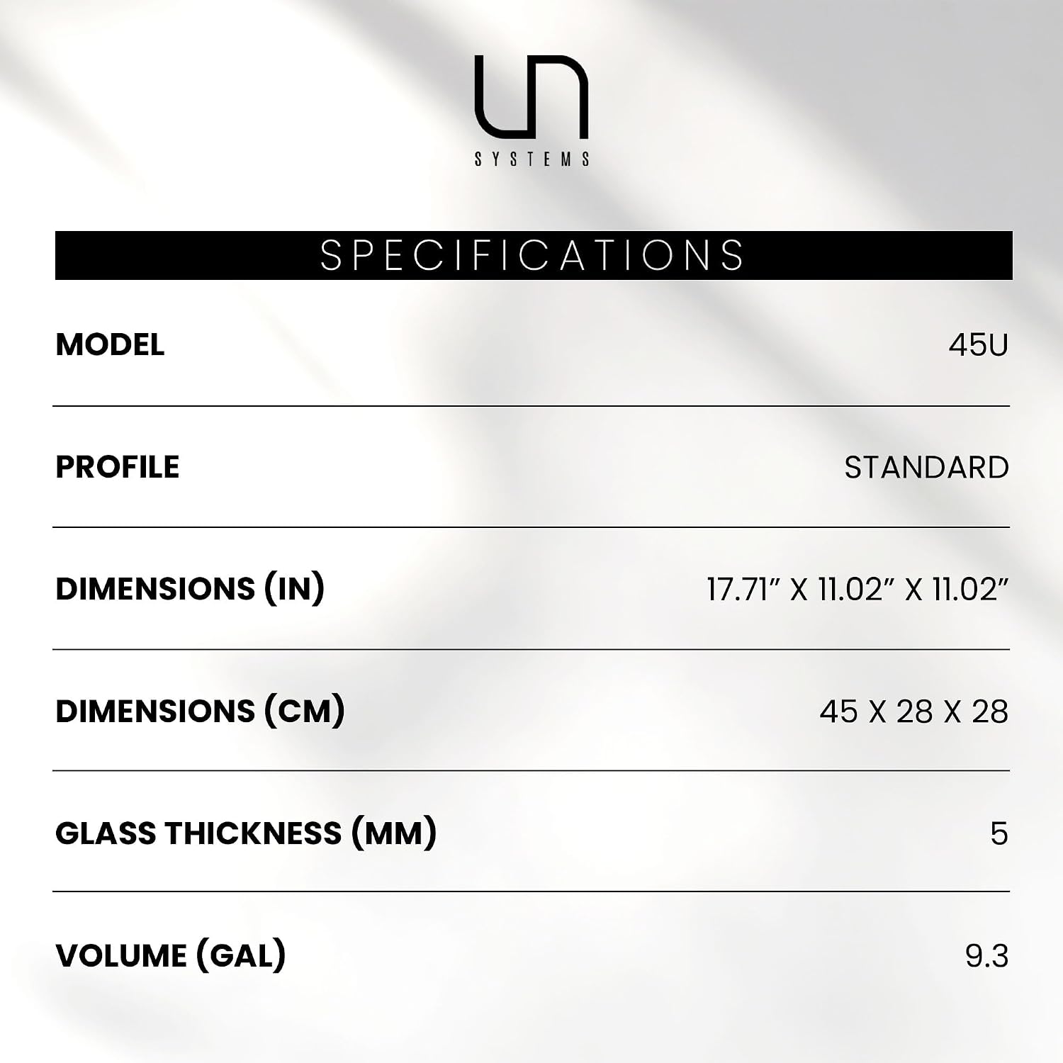 UNS Ultra Clear Rimless Tank - 9.3GAL | 35.2L - 17.71x11.02x11.02 | 45x28x28 CM, 5mm Glass Thickness, Leveling Mat Included - Low Iron, High Clarity Fish Tank w/ 45° Mitered Edge - [45U]
