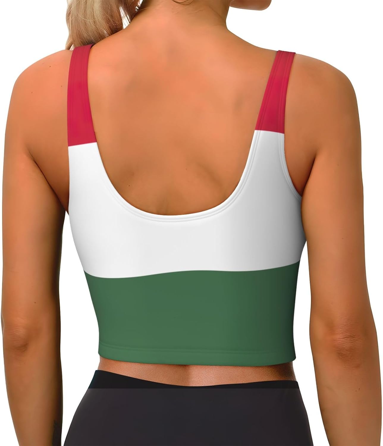 Flag of Hungary Print Women's Strappy Sports Bra, Stretch Gym Bras U Neck Yoga Tops, Comfort Seamless Bra