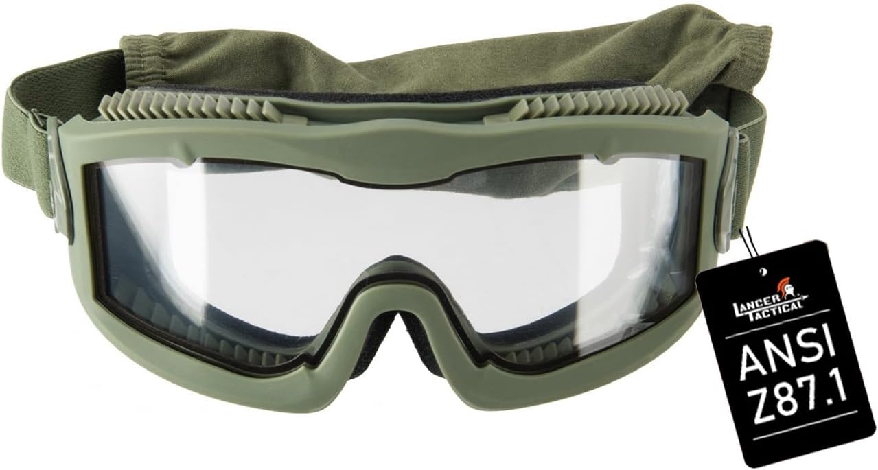 Lancer Tactical AERO Airsoft Tactical Safety Goggles ANSI Z87.1-Anti-Fog Glasses, 3mm Dual Pane Lens for Hunting, Paintball